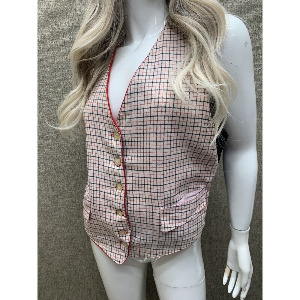 American Vintage Equestrian Vest Western Reversible Womens Red Plaid S/M - Picture 4 of 12